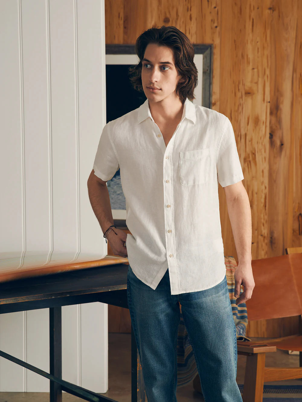 Short-Sleeve Palma Linen Shirt-WHITE