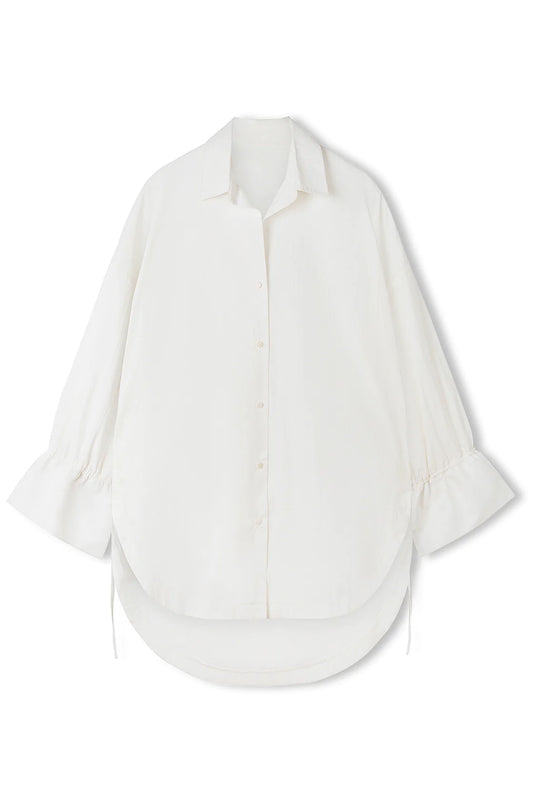 White Organic Cotton Blend Drawcord Shirt