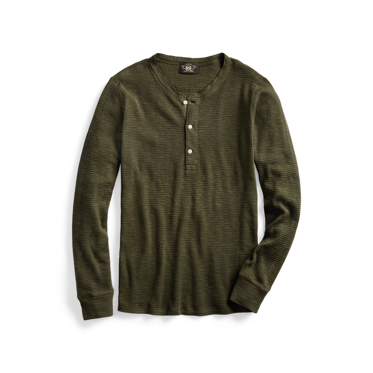 LONG-SLEEVE TEXTURED COTTON WAFFLE KNIT HENLEY